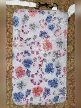Befen White Leather Pouch With Colorful Floral Design